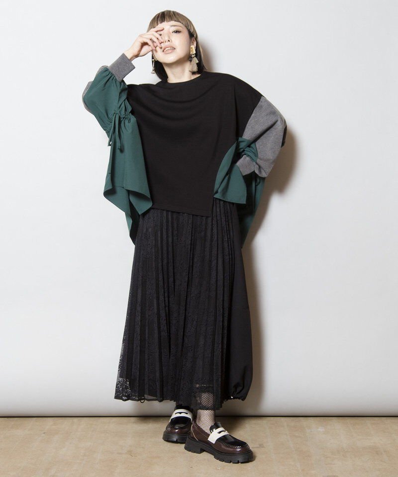  「レースプリーツ切替スカート」|スカート|