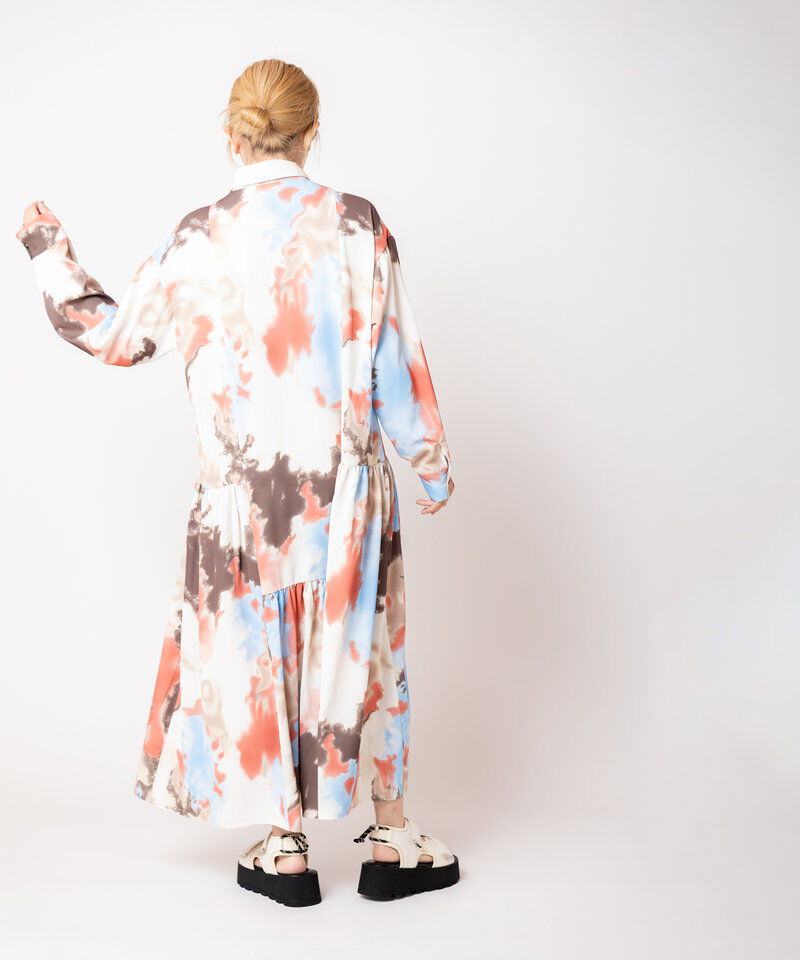  「プリント切替ギャザーシャツワンピース」|ワンピース|