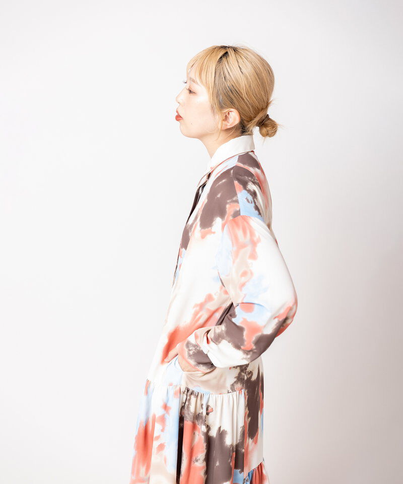  「プリント切替ギャザーシャツワンピース」|ワンピース|