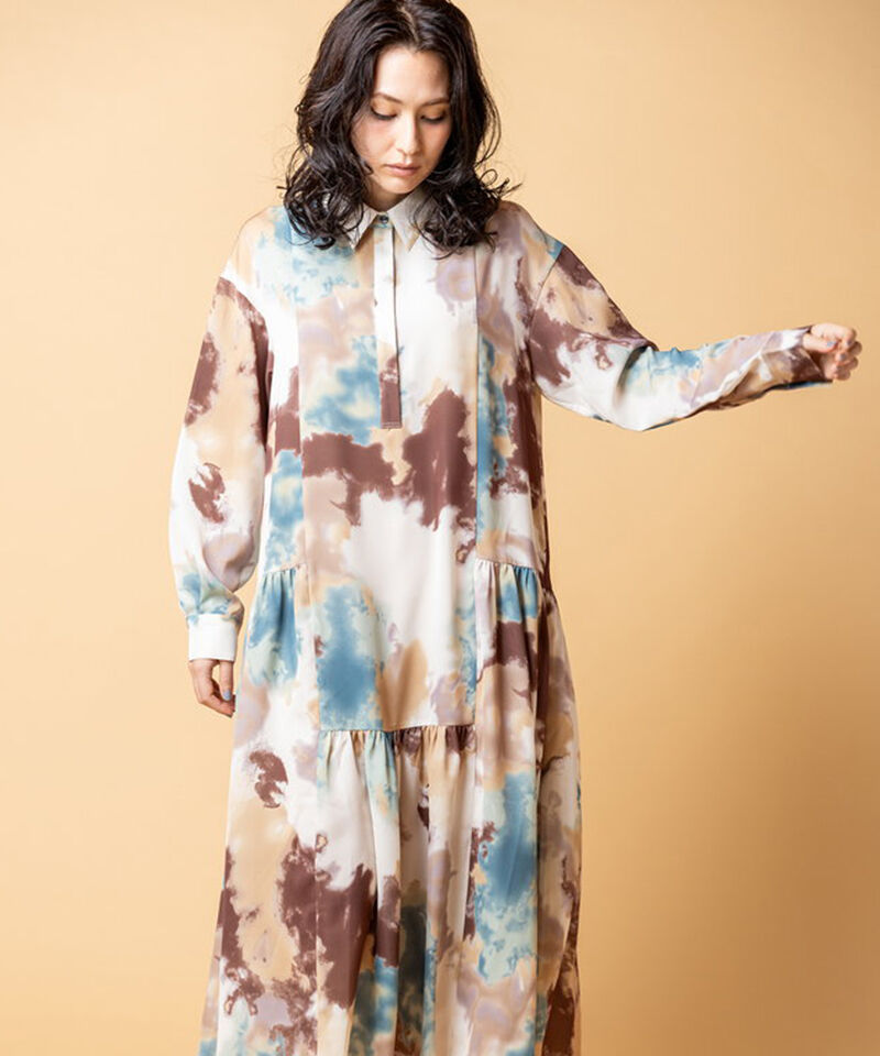  「プリント切替ギャザーシャツワンピース」|ワンピース|GREEN