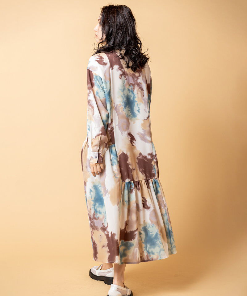  「プリント切替ギャザーシャツワンピース」|ワンピース|