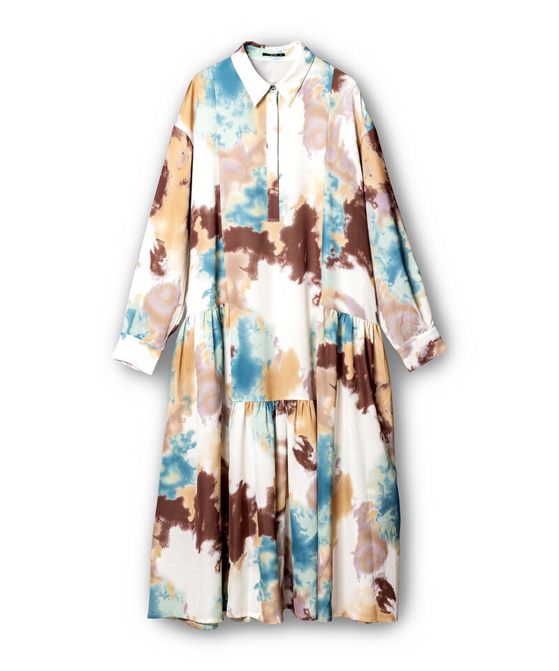  「プリント切替ギャザーシャツワンピース」|ワンピース|