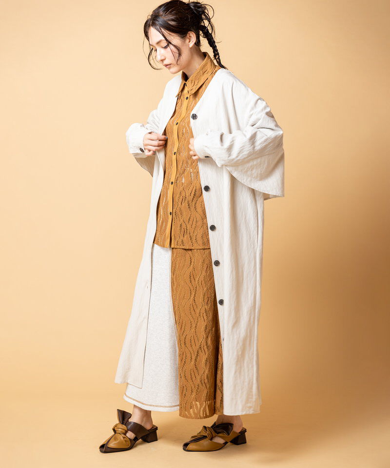  「バックギャザーライトコート」|ノーカラーコート|