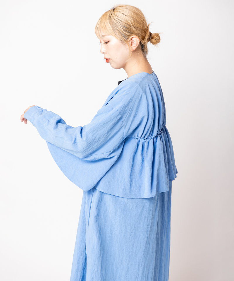  「バックギャザーライトコート」|ノーカラーコート|