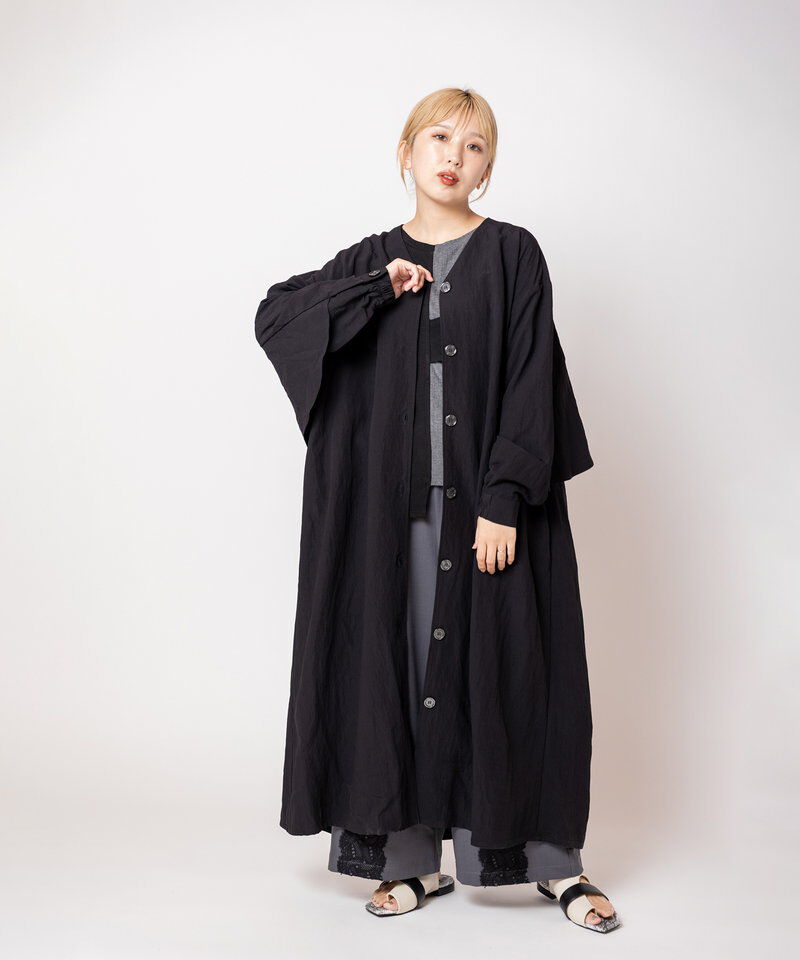  「バックギャザーライトコート」|ノーカラーコート|