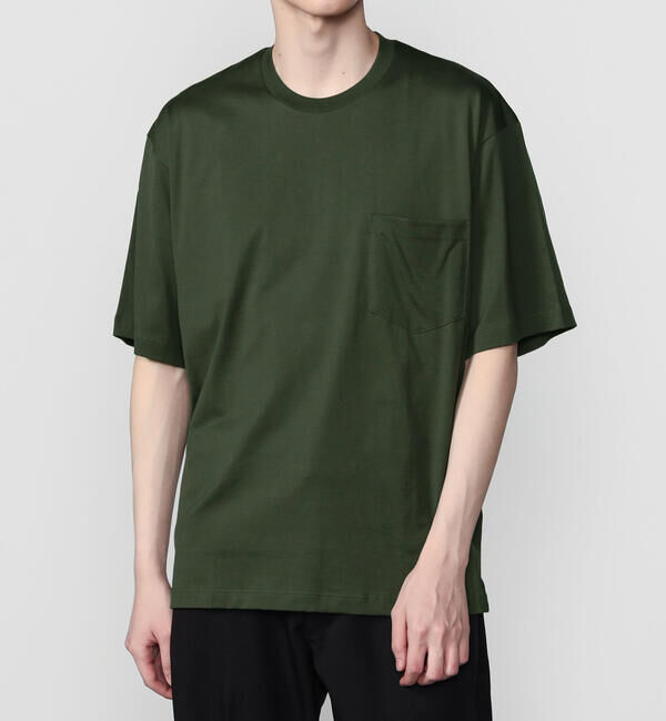 handvaerk「handvaerk | 60/2 クルーネックビッグポケットTシャツ SOLID MEN」|Tシャツ・カットソー|GREEN系1