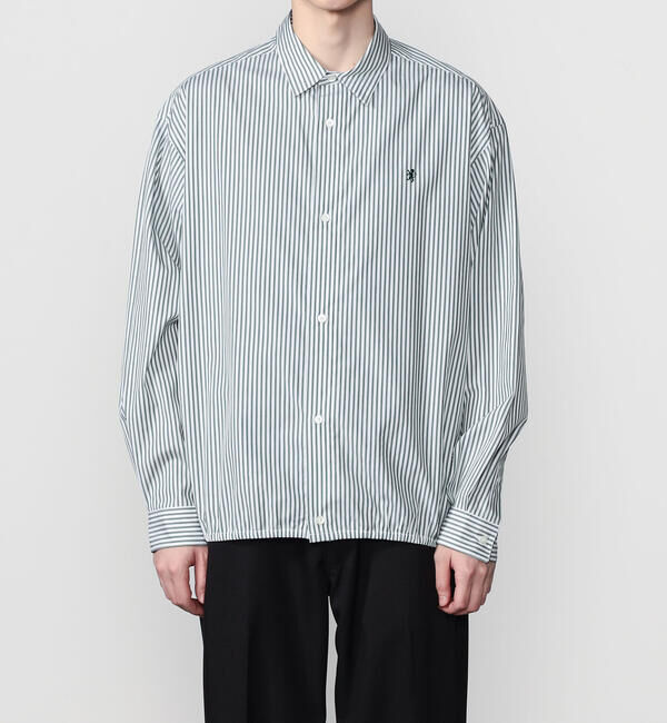 GYMPHLEX「Gymphlex | コットン ストライプ 長袖ギャザーシャツ MEN」|シャツ・ブラウス|