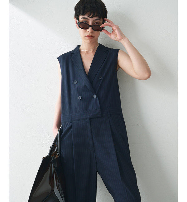  「【THE PAUSE】テーラーカラーノースリーブジャンプスーツ」|ワンピース|ネイビー