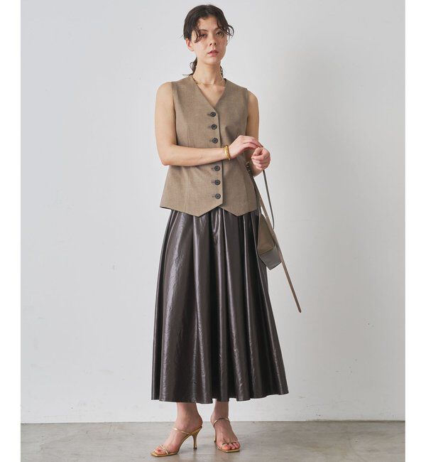  「レザーライクギャザースカート」|スカート|
