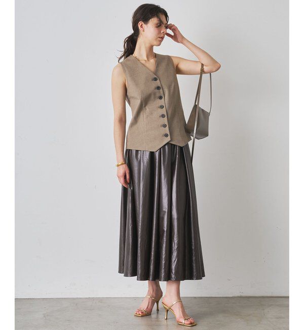  「レザーライクギャザースカート」|スカート|