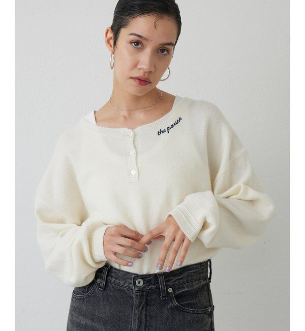 THE PAUSE「【THE PAUSE】ヘンリーネック刺繍プルオーバー」|ニット・セーター|アイボリー