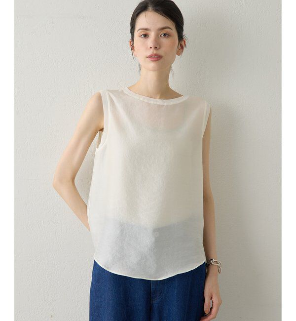 Drawing Numbers「【Drawing Numbers】シャイニーシースルーノースリーブブラウス」|シャツ・ブラウス|ホワイト