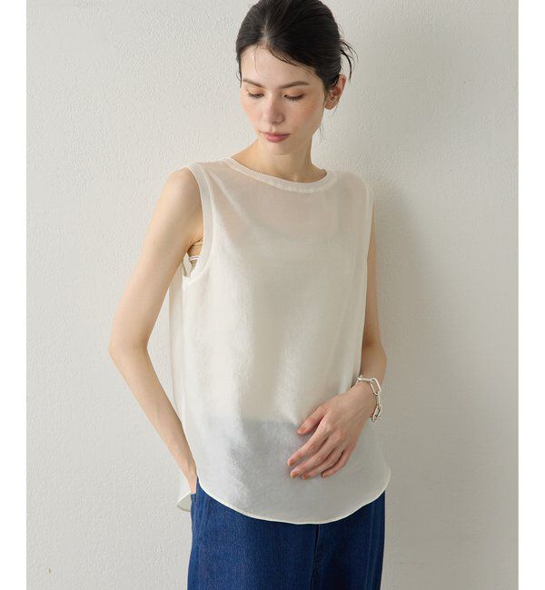 Drawing Numbers「【Drawing Numbers】シャイニーシースルーノースリーブブラウス」|シャツ・ブラウス|