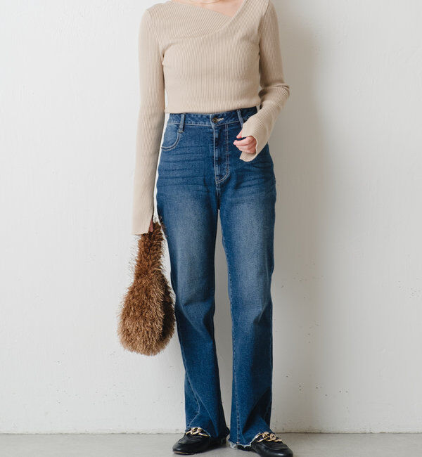  「デザインネックリブニット」|ニット・セーター|