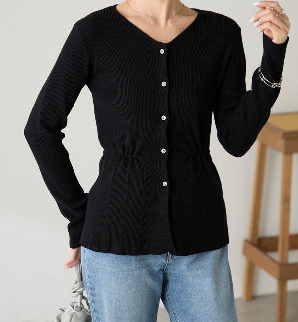  「リブペプラムカーディガン」|ニット・セーター|ブラック