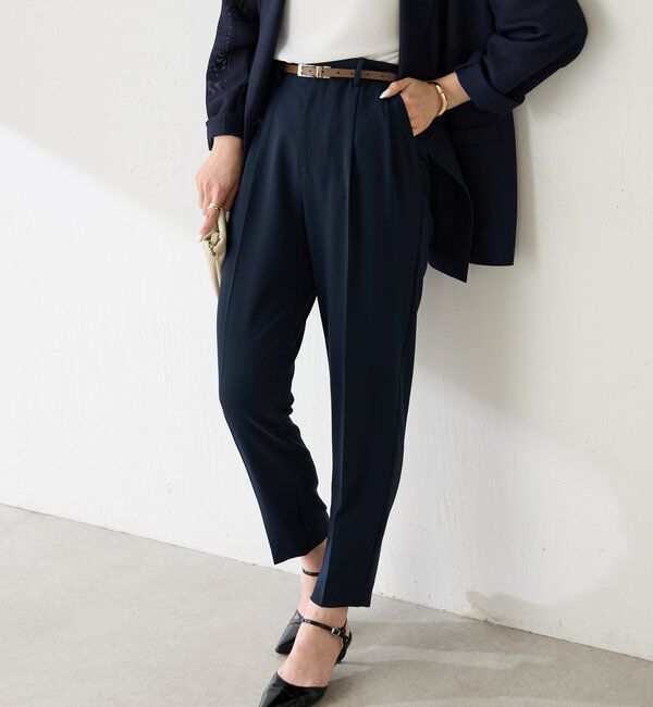  「ジャージスリムテーパードパンツ/セレモニー」|チノ|ネイビー
