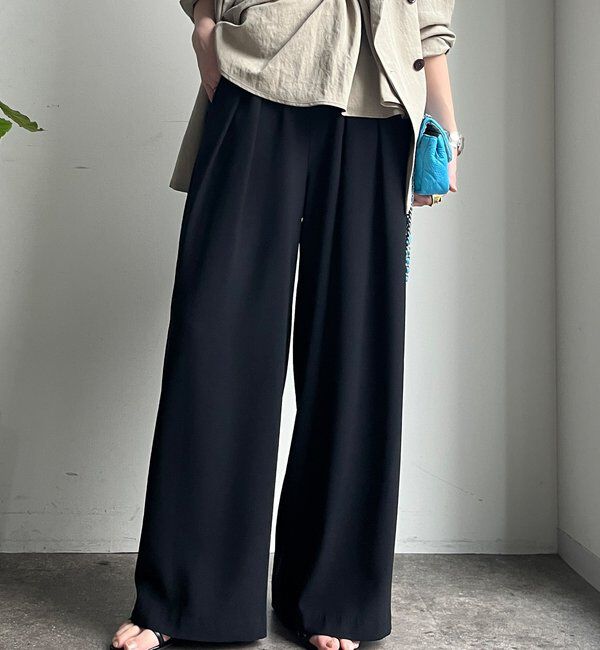  「【累計販売数3万枚突破/21色4サイズ展開！】タックワイドパンツ」|チノ|ブラック