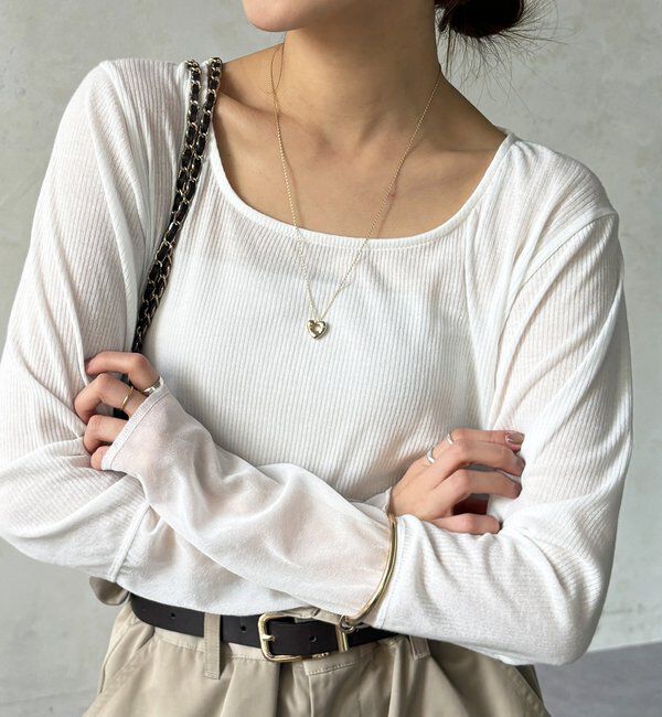  「【柔らかい着心地】袖シアーリブTEE」|Tシャツ・カットソー|ホワイトその他1