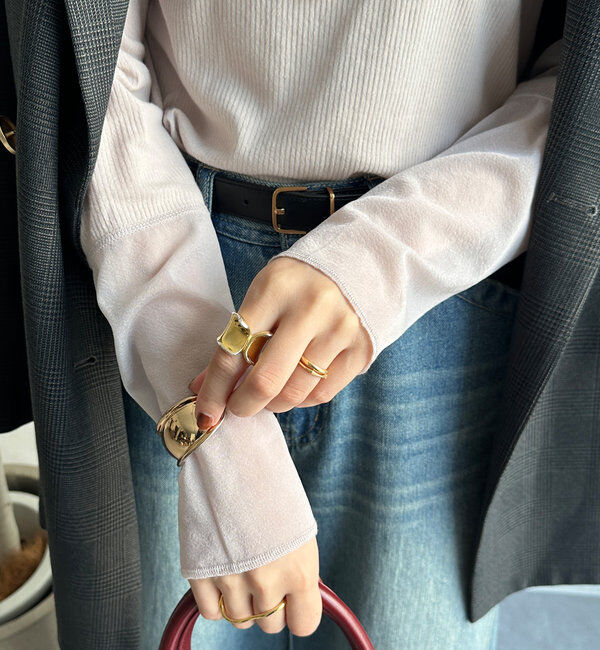  「【柔らかい着心地】袖シアーリブTEE」|Tシャツ・カットソー|