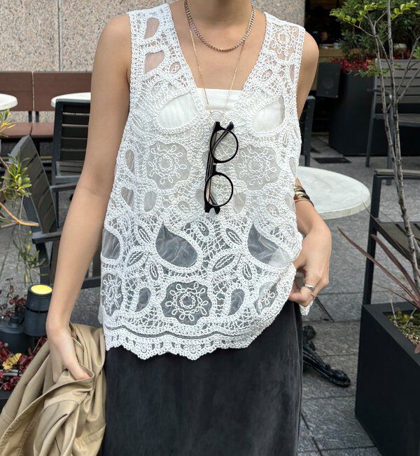  「刺繍前後2WAYレースタンク」|シャツ・ブラウス|
