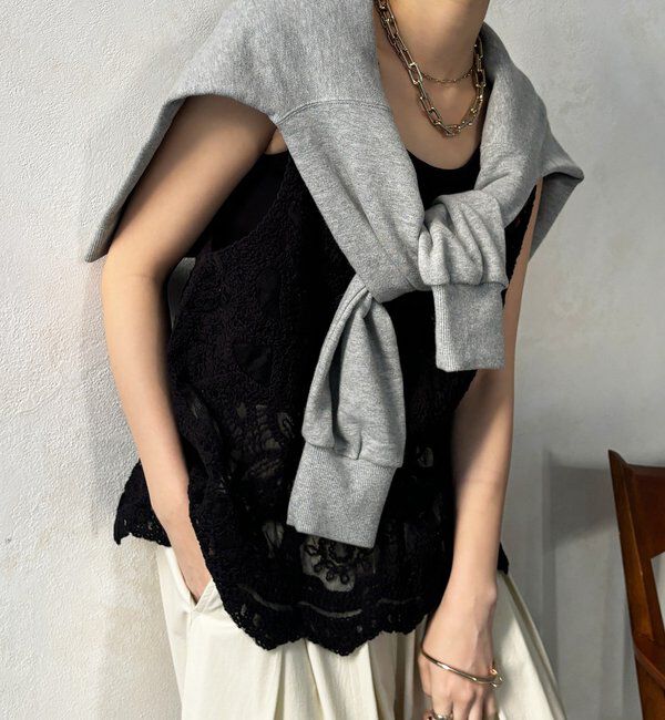  「刺繍前後2WAYレースタンク」|シャツ・ブラウス|ブラック