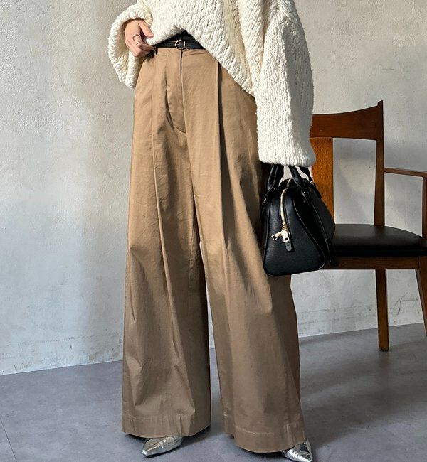  「ストレッチサテンバレルパンツ」|チノ|ベージュ