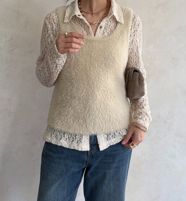  「前後2WAYシャギーニットタンクベスト」|ニット・セーター|