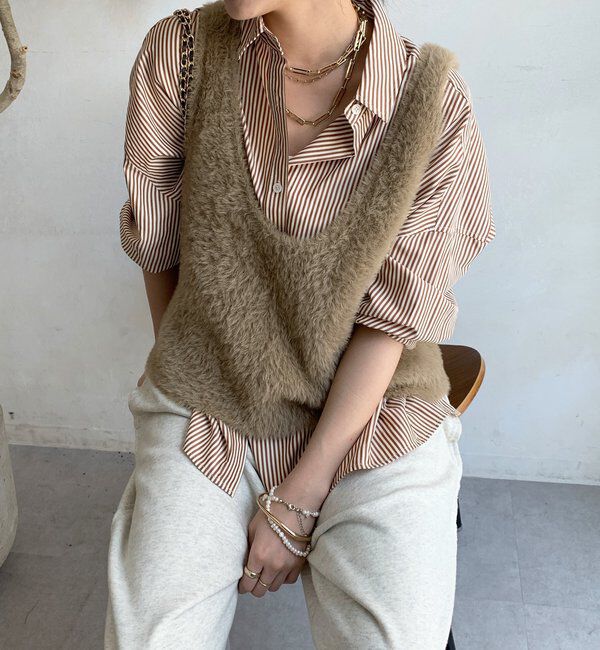  「前後2WAYシャギーニットタンクベスト」|ニット・セーター|ベージュ