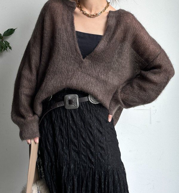  「【新色追加】起毛モヘヤスキッパープルオーバー」|ニット・セーター|ブラウン