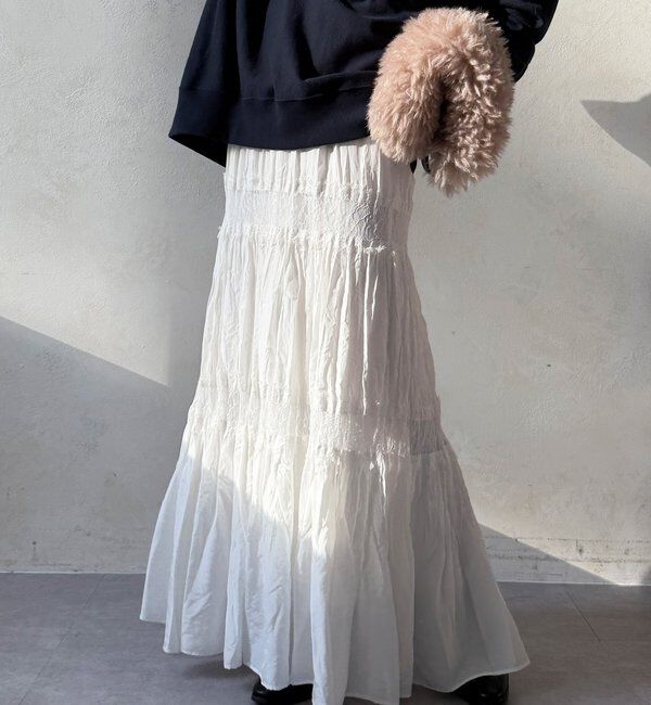  「レース切替ワッシャースカート」|スカート|オフホワイト