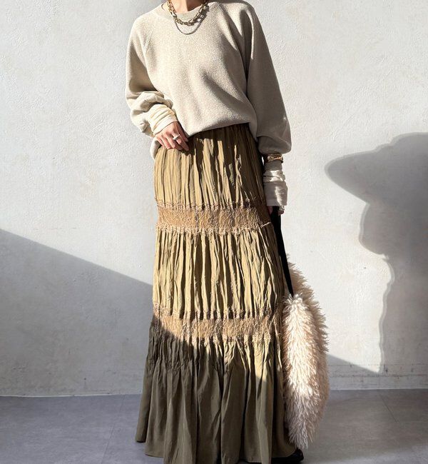  「レース切替ワッシャースカート」|スカート|