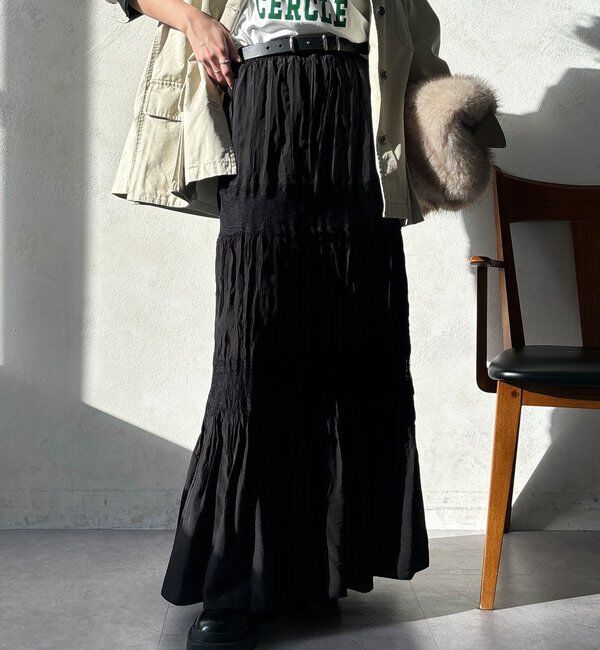  「レース切替ワッシャースカート」|スカート|