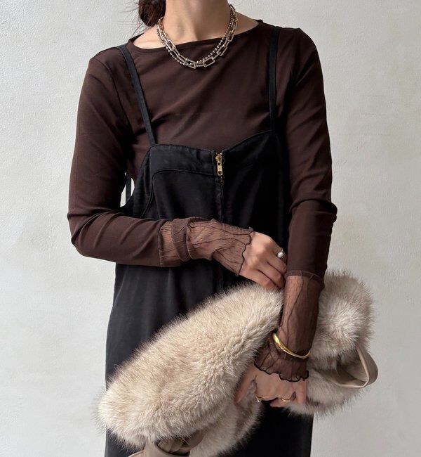  「レースチュール切替シアーTEE」|Tシャツ・カットソー|ブラウン