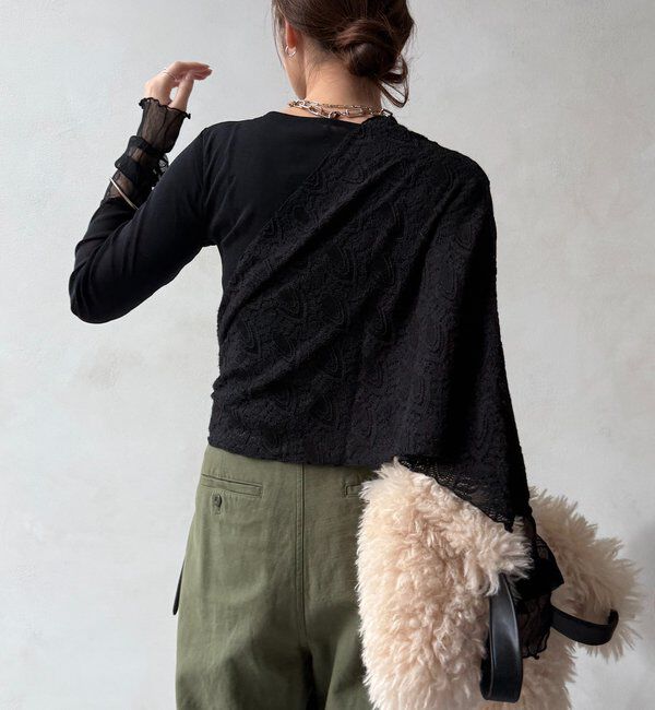  「レースチュール切替シアーTEE」|Tシャツ・カットソー|