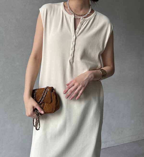  「【WEB限定】テレコヘンリーネックワンピース」|ワンピース|アイボリー