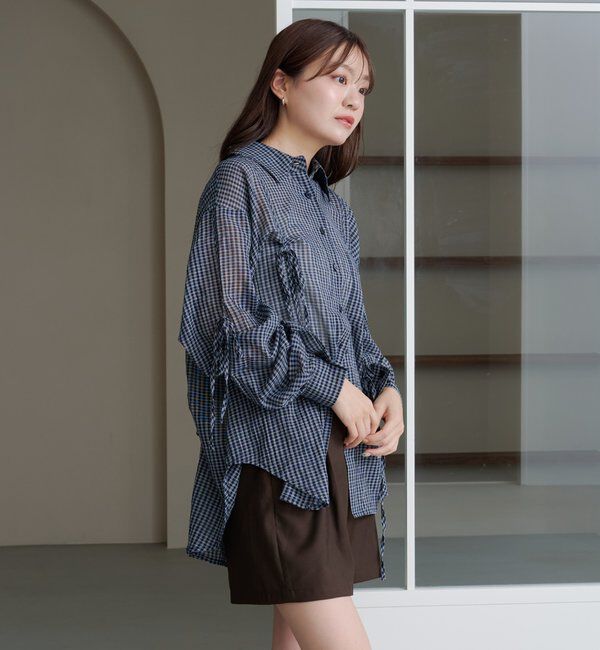 「【新色追加/S.Mサイズ展開】チェックギャザーシャツ」|シャツ・ブラウス|
