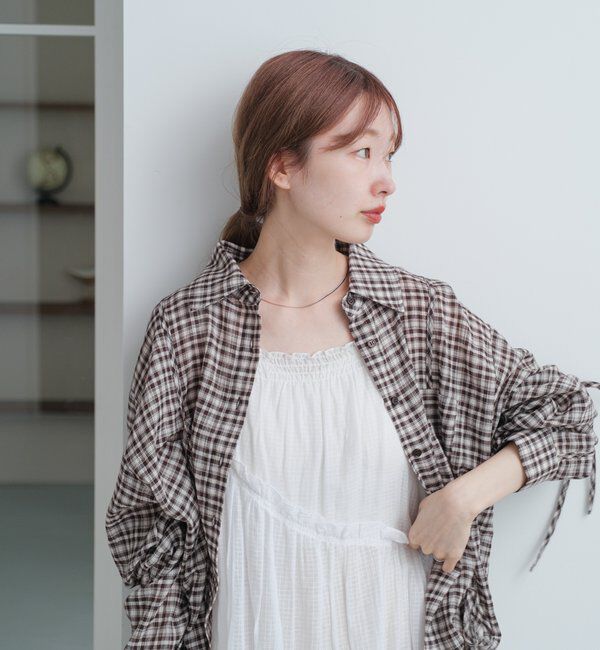  「【新色追加/S.Mサイズ展開】チェックギャザーシャツ」|シャツ・ブラウス|