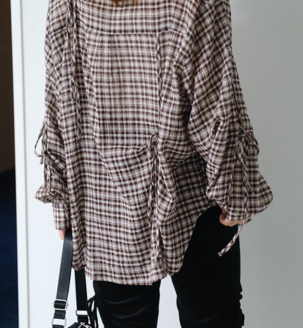  「【新色追加/S.Mサイズ展開】チェックギャザーシャツ」|シャツ・ブラウス|