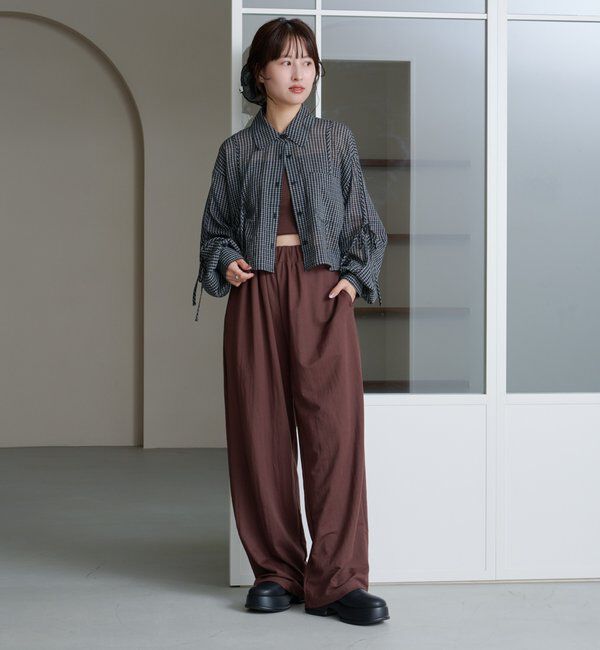  「【新色追加/S.Mサイズ展開】チェックギャザーシャツ」|シャツ・ブラウス|