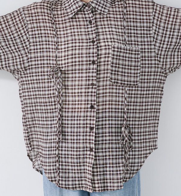  「【新色追加/S.Mサイズ展開】チェックギャザーシャツ」|シャツ・ブラウス|