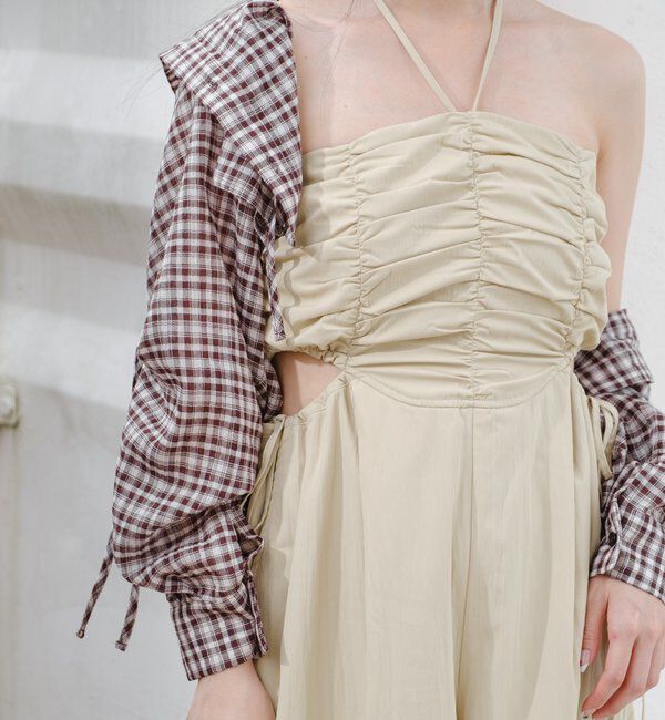  「【新色追加/S.Mサイズ展開】チェックギャザーシャツ」|シャツ・ブラウス|