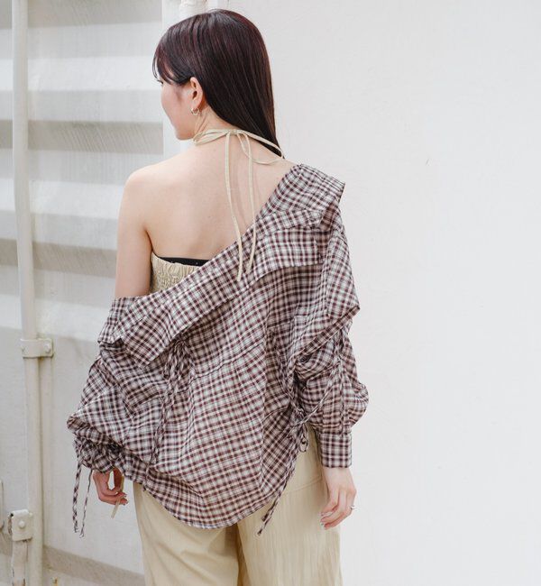  「【新色追加/S.Mサイズ展開】チェックギャザーシャツ」|シャツ・ブラウス|