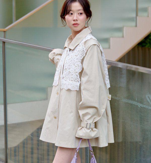  「レース付きフレアトレンチコート」|トレンチコート|