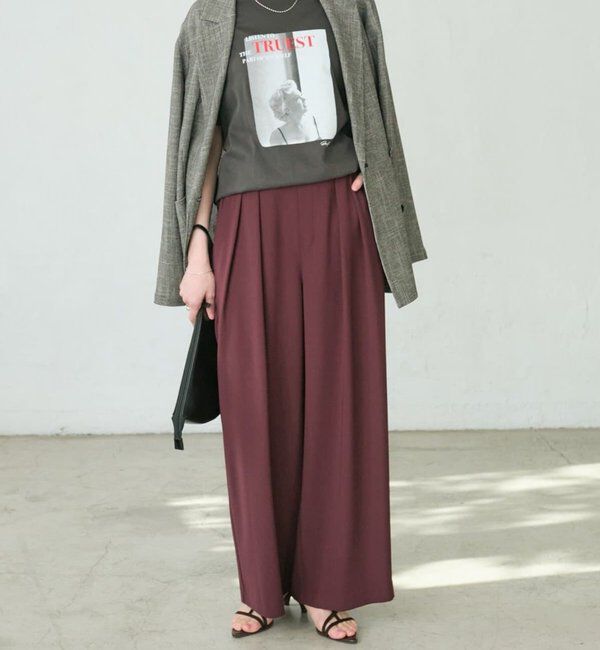  「【ウォッシャブル】【シーズンレスで使える】タックワイドスラックス」|チノ|