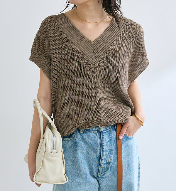  「【ウォッシャブル】ギマコットンニットベスト」|ニット・セーター|モカ