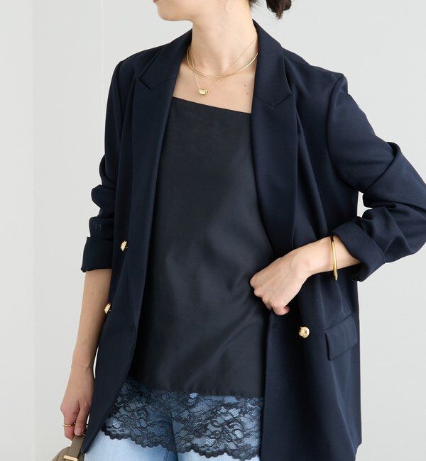  「【軽い着心地】ピーチツイルピークドラペルジャケット」|テーラードジャケット|ネイビー