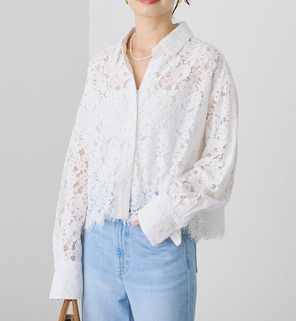  「【女性らしい抜け感】レースクロップドシャツ」|シャツ・ブラウス|