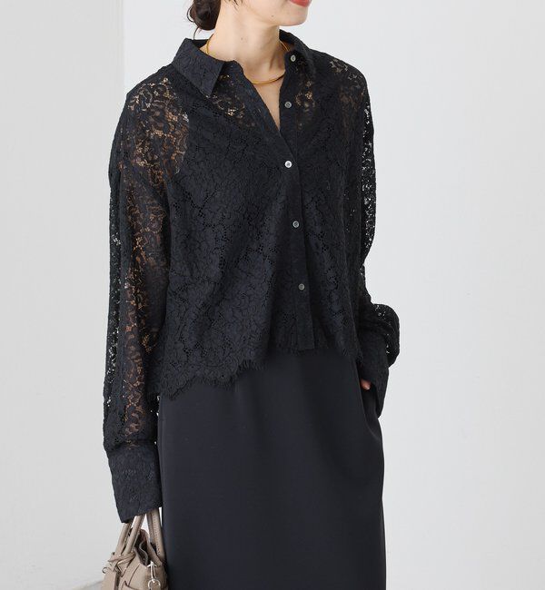  「【女性らしい抜け感】レースクロップドシャツ」|シャツ・ブラウス|