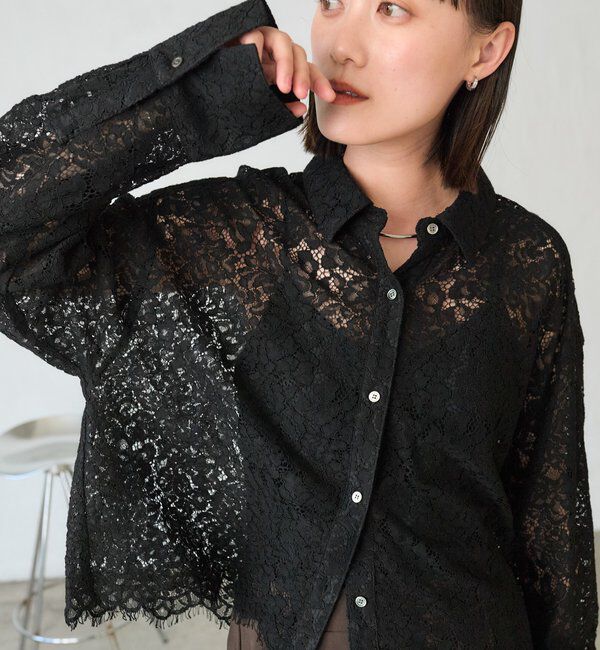  「【女性らしい抜け感】レースクロップドシャツ」|シャツ・ブラウス|