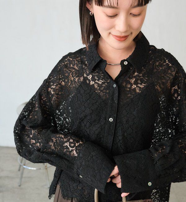  「【女性らしい抜け感】レースクロップドシャツ」|シャツ・ブラウス|
